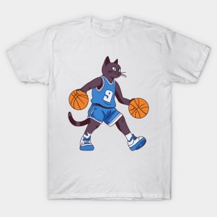 Black Cat Playing Basketball T-Shirt